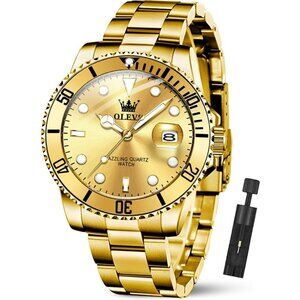 Men's Golden Luxury Watches Stainless Steel Quartz Waterproof Luminous